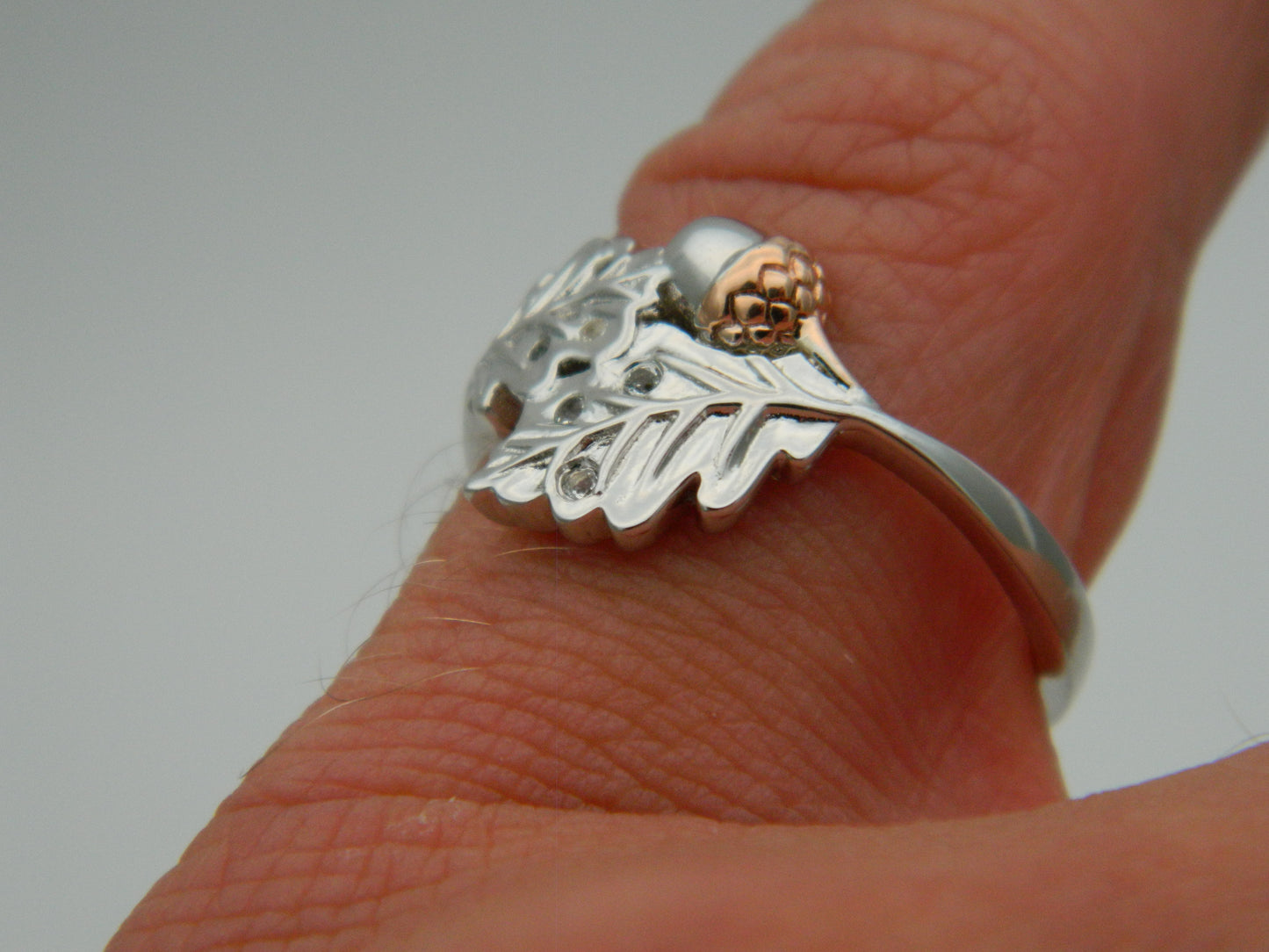 Clogau Sterling Silver & 9ct Rose Gold Royal Clogau Oak Leaf Topaz Ring size L, M, N, O, P, Q or R