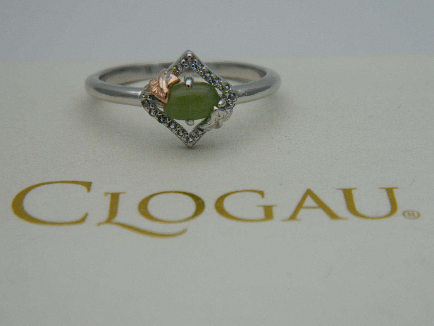 Clogau Sterling Silver & 9ct Rose Gold Ivy Leaf Green Jasper Ring size P