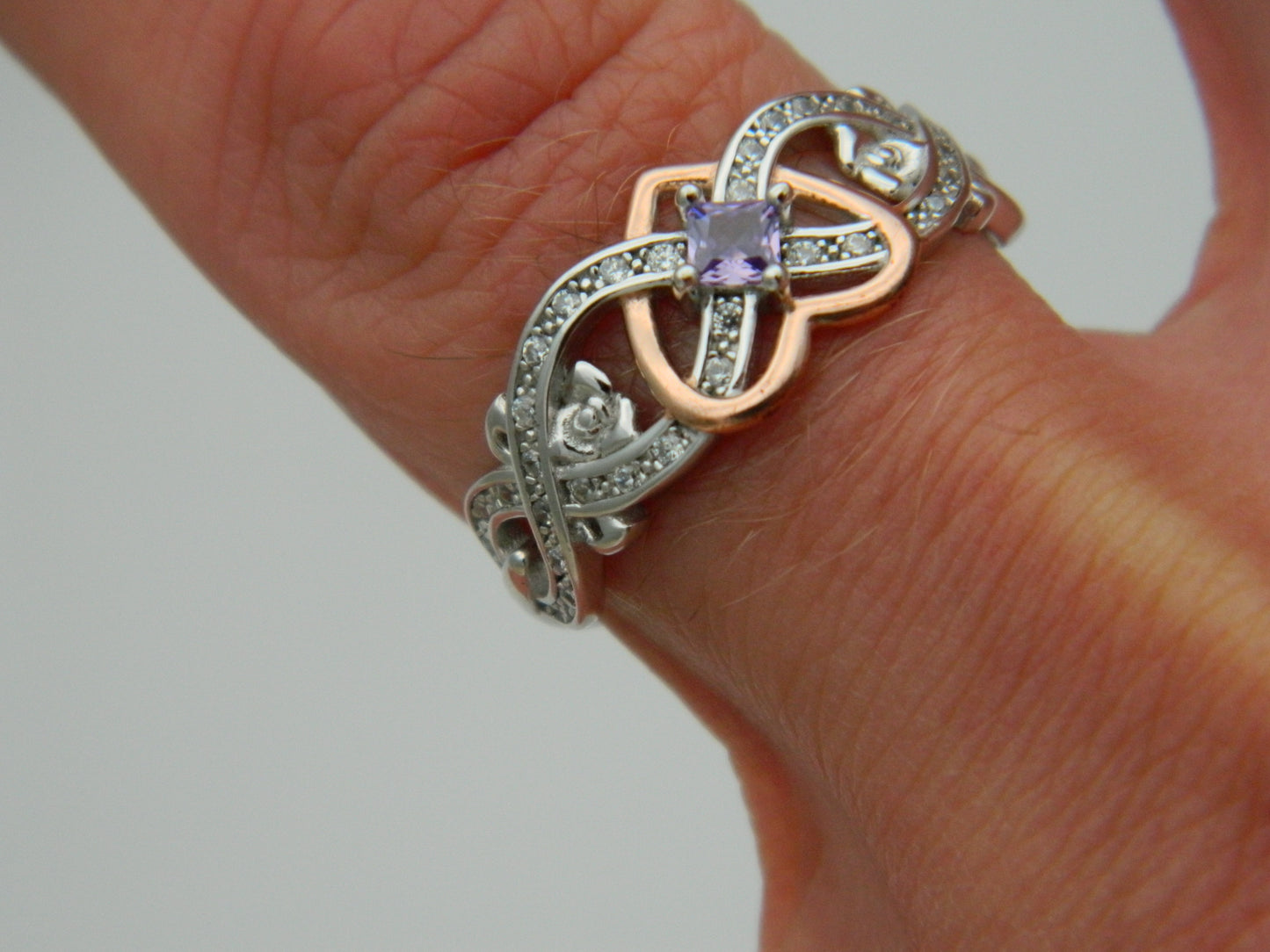 Sterling Silver Infinity Purple Cubic Zirconia Heart Ring size L 1/2, O, P 1/2, R