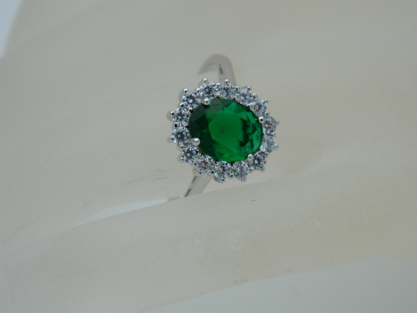 Sterling Silver Green Cubic Zirconia Cocktail Ring size P 1/2