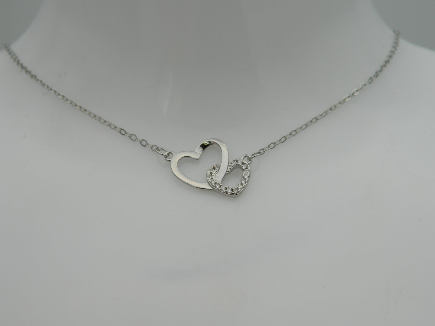 Sterling Silver Heart to Heart Cubic Zirconia Necklace