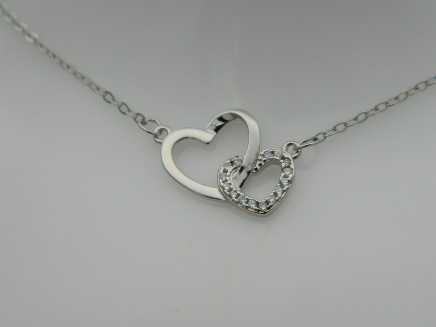 Sterling Silver Heart to Heart Cubic Zirconia Necklace