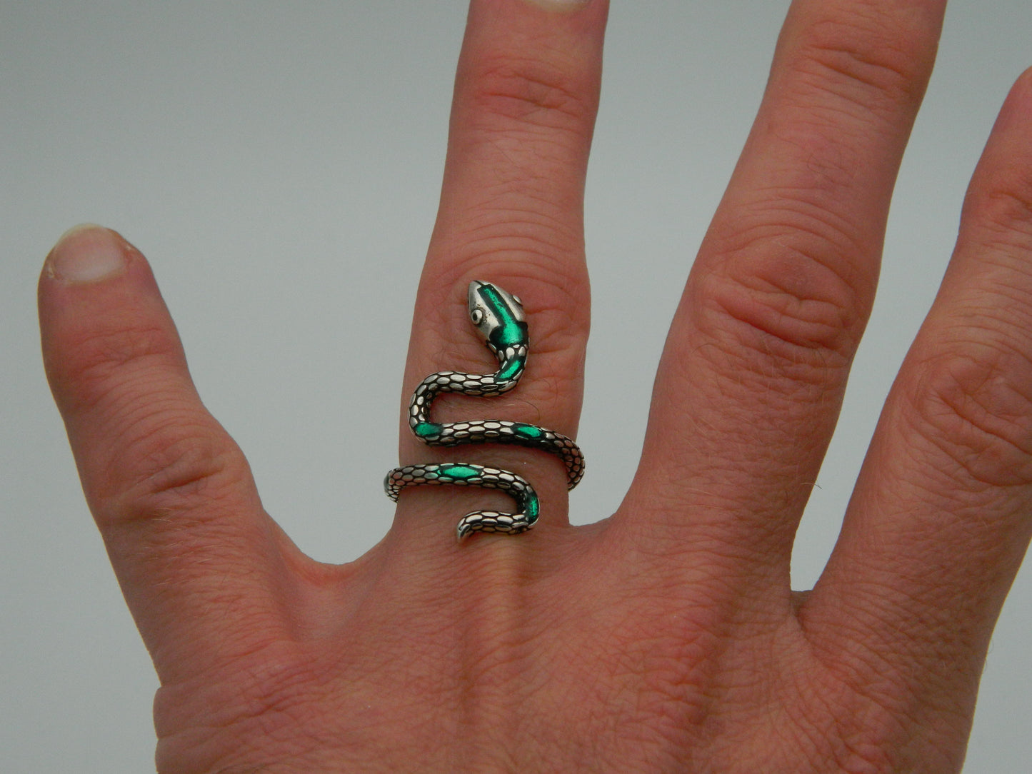 Sterling Silver Adjustable Snake Wrap Ring (Green Marks)