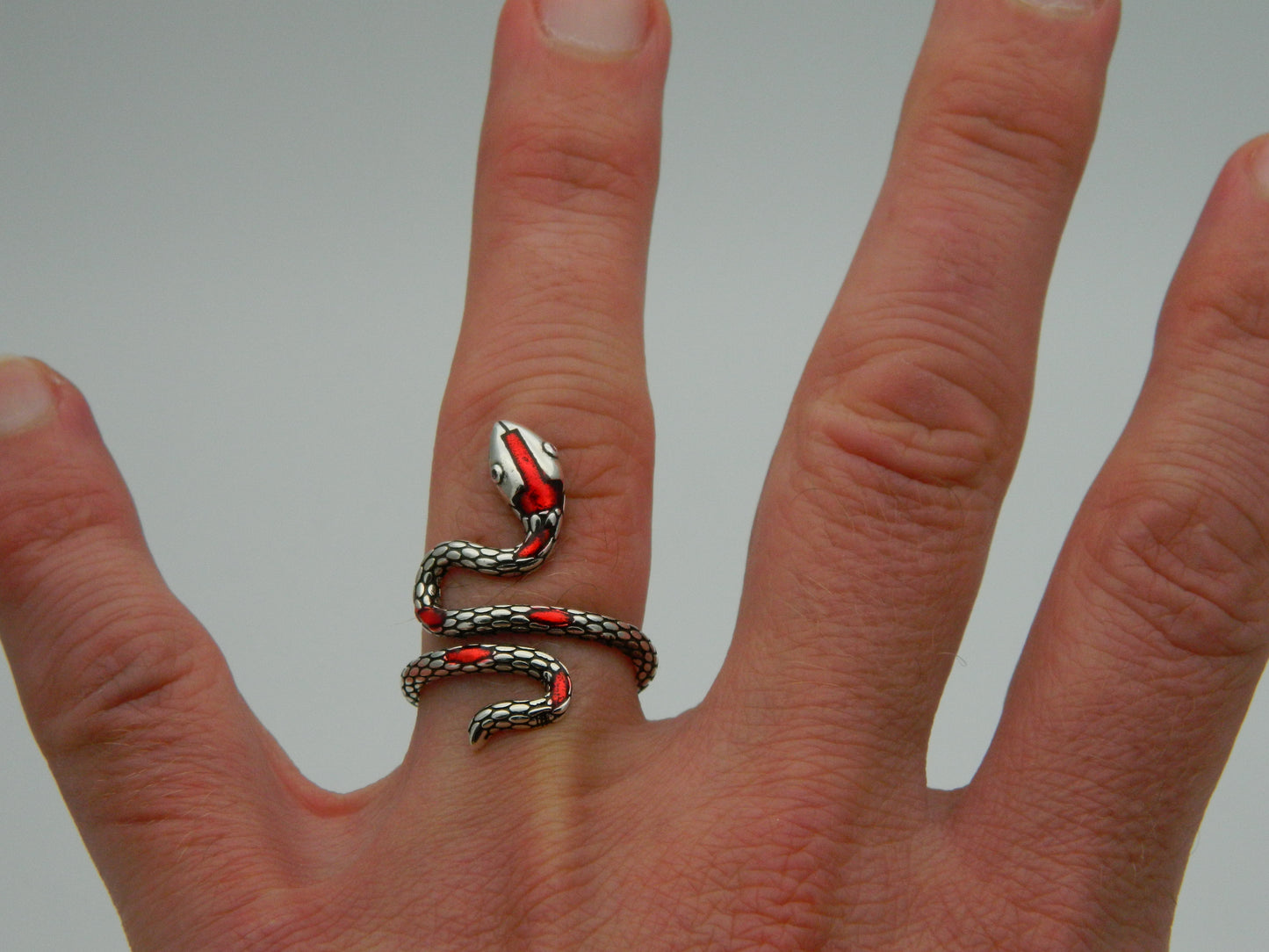 Sterling Silver Adjustable Snake Wrap Ring (Red Marks)