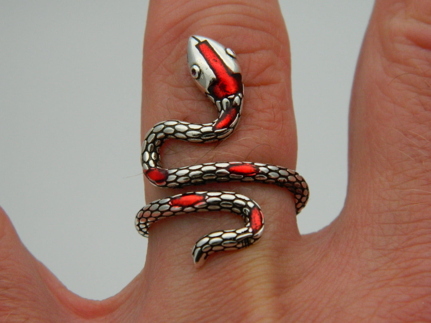 Sterling Silver Adjustable Snake Wrap Ring (Red Marks)