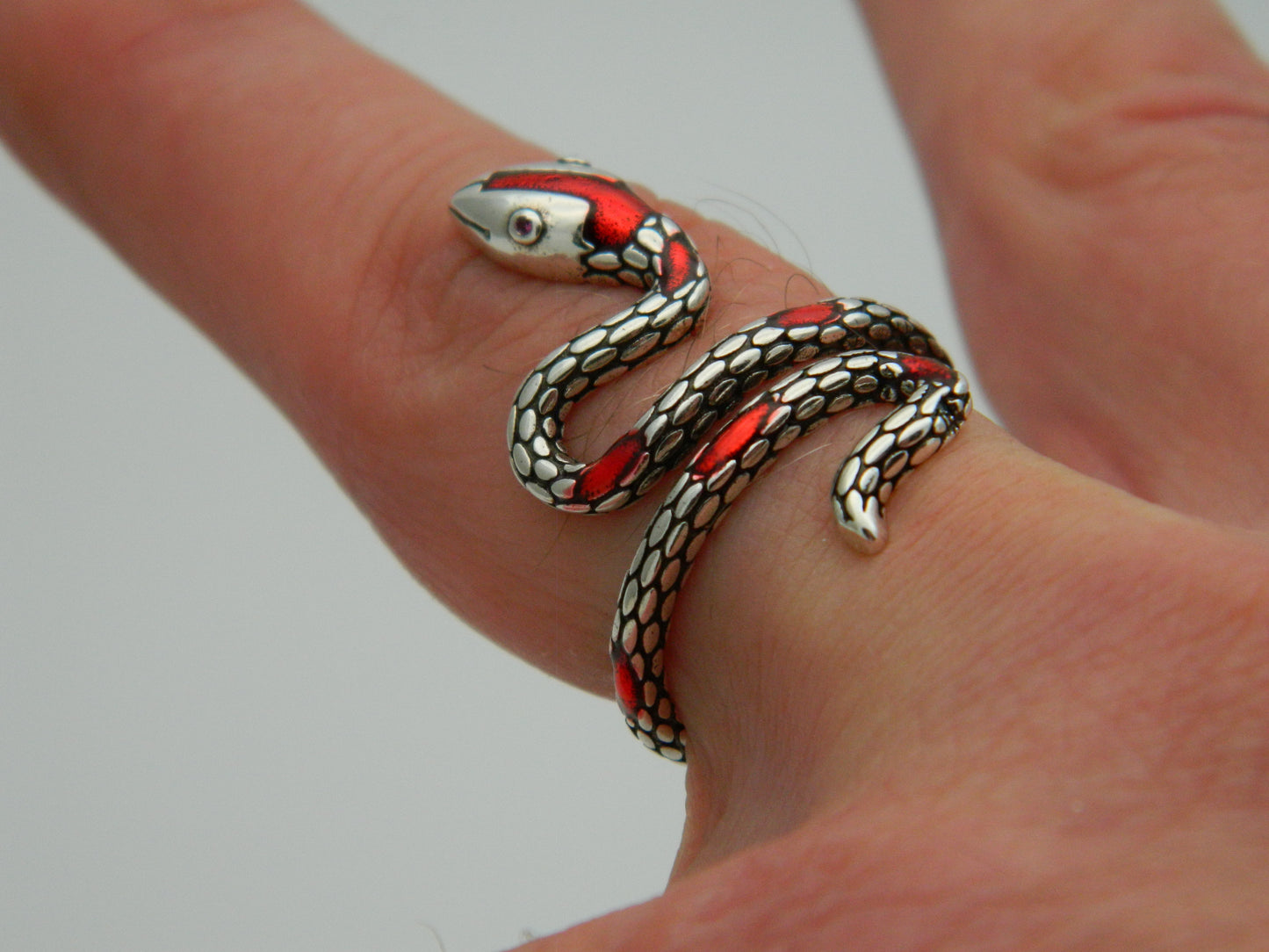 Sterling Silver Adjustable Snake Wrap Ring (Red Marks)