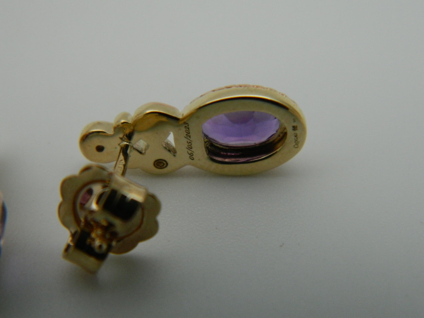 Clogau 9ct Yellow & Rose Gold Delphinium Amethyst & Diamond Stud Earrings RRP £420.00