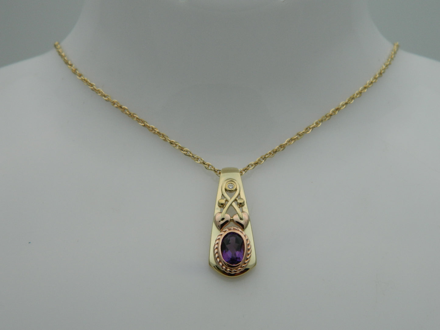 Clogau 9ct Yellow & Rose Gold Tree of Life Delphinium Amethyst & Diamond Pendant RRP £840.00