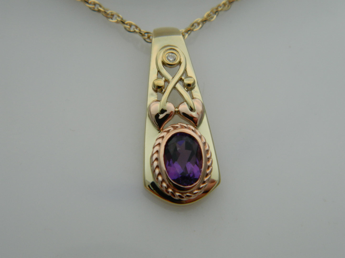 Clogau 9ct Yellow & Rose Gold Tree of Life Delphinium Amethyst & Diamond Pendant RRP £840.00