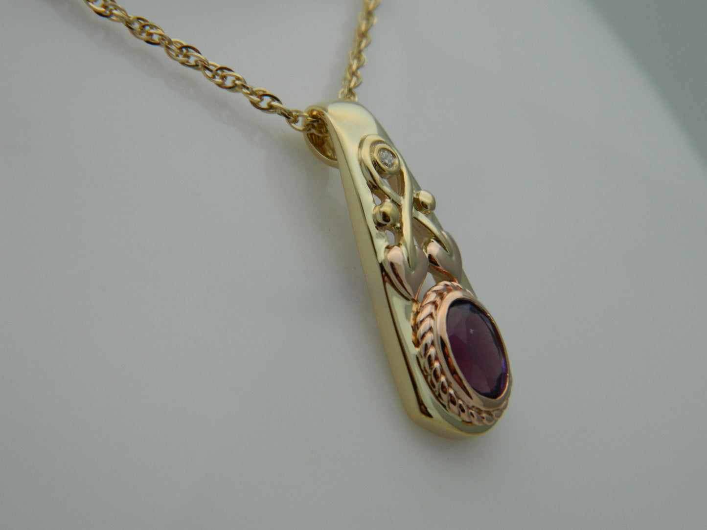 Clogau 9ct Yellow & Rose Gold Tree of Life Delphinium Amethyst & Diamond Pendant RRP £840.00