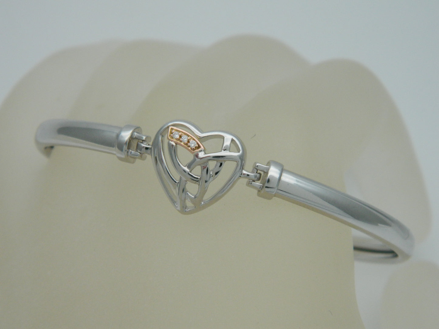 Clogau Sterling Silver & 9ct Rose Gold Eternal Love Heart Diamond Bangle