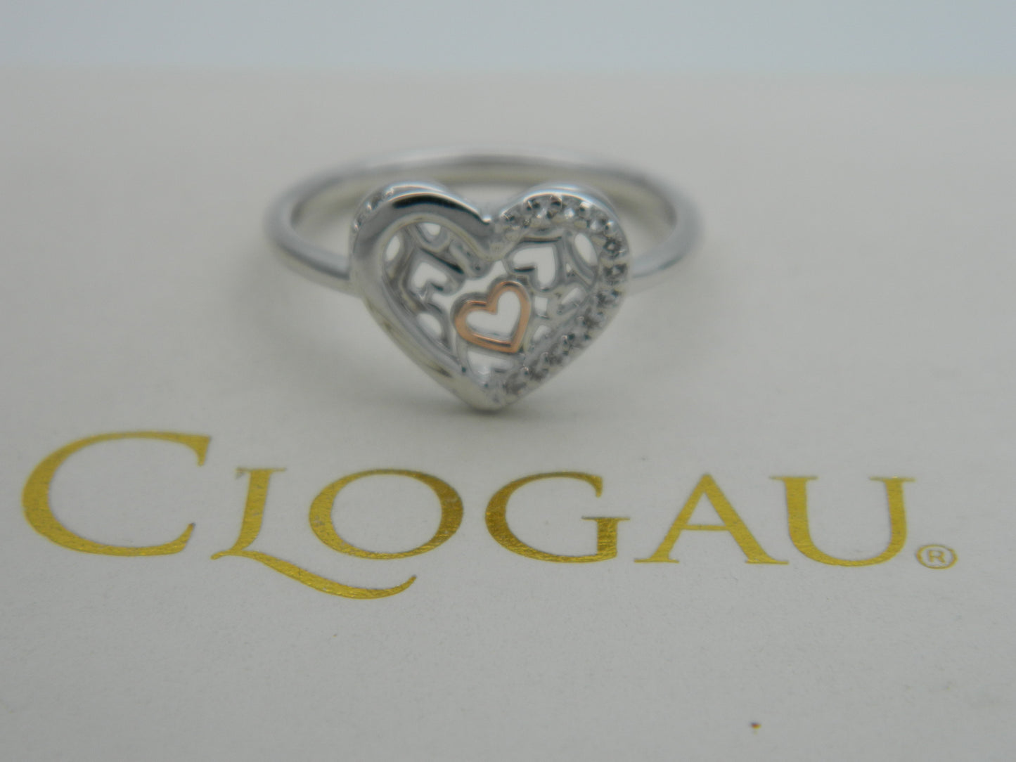 Clogau Sterling Silver & 9ct Rose Gold Always in my Heart Topaz Ring size L, P or R