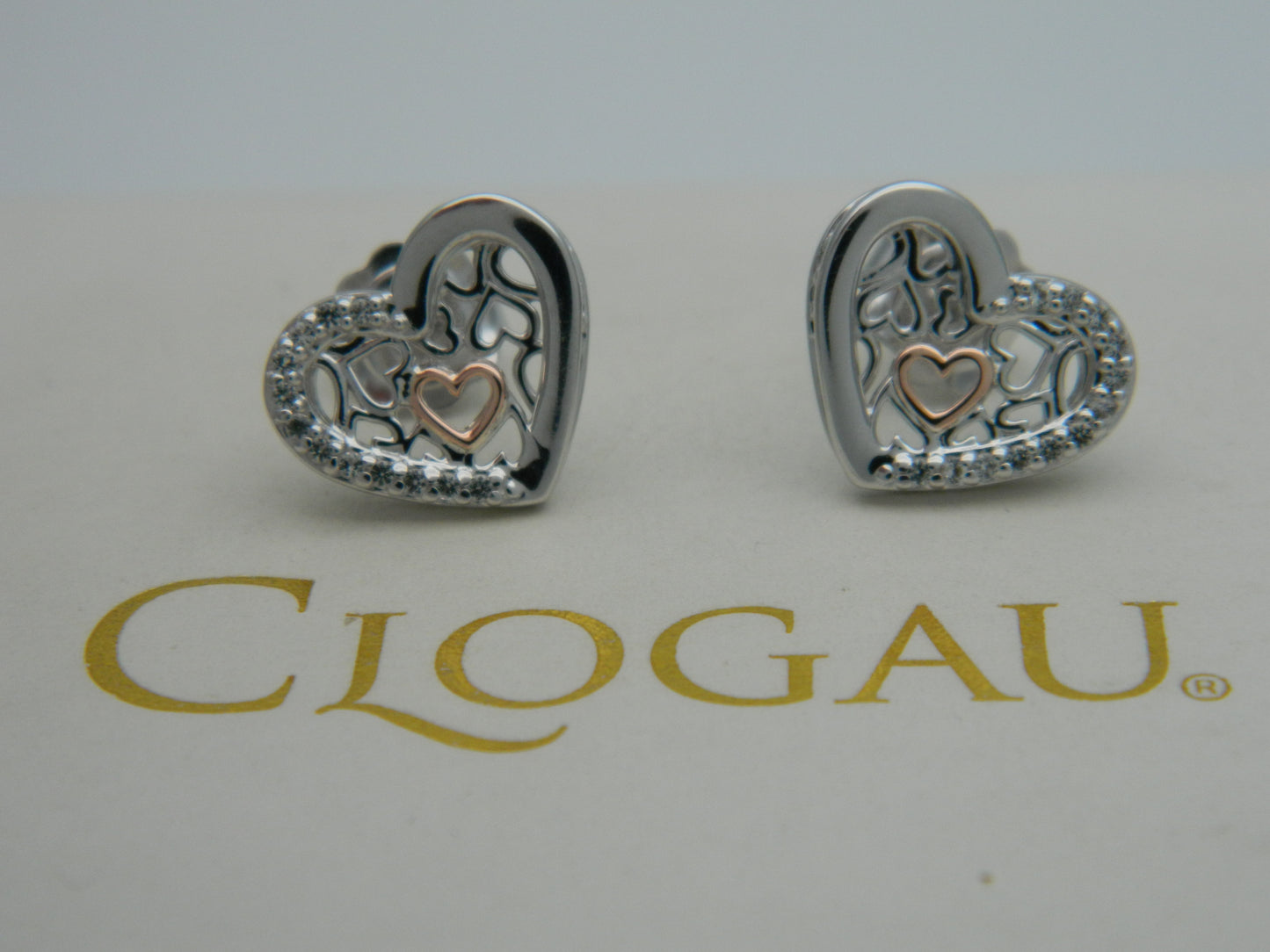 Clogau Sterling Silver & 9ct Rose Gold Always in my Heart Topaz Stud Earrings