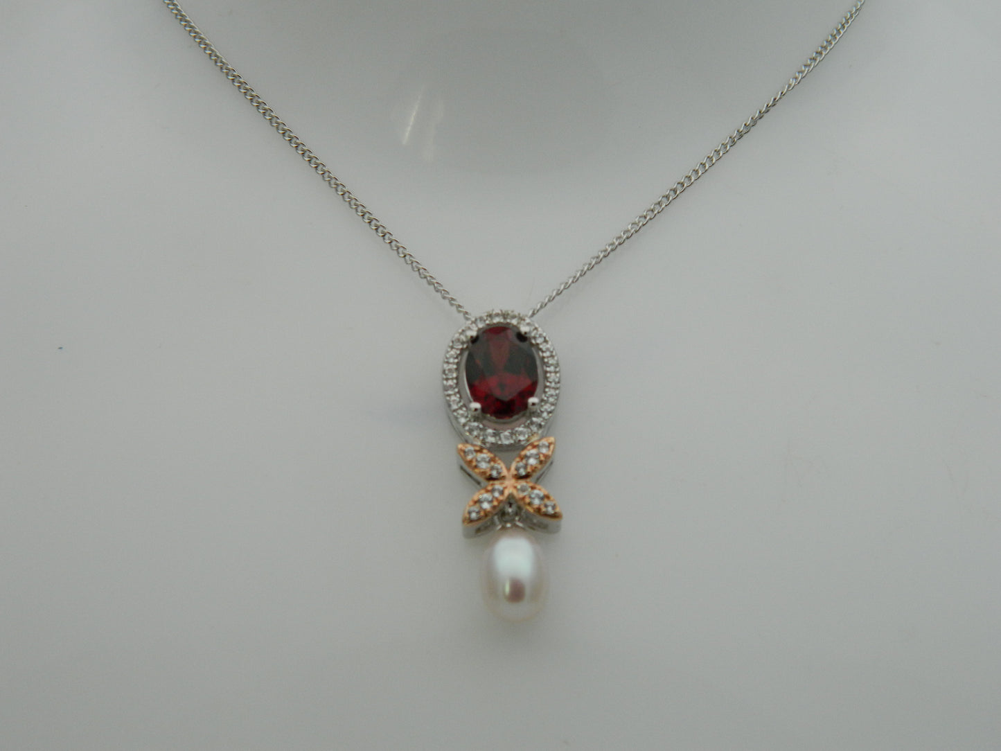 Clogau Sterling Silver & 9ct Rose Gold Jewel Superbloom Garnet & Pearl Pendant