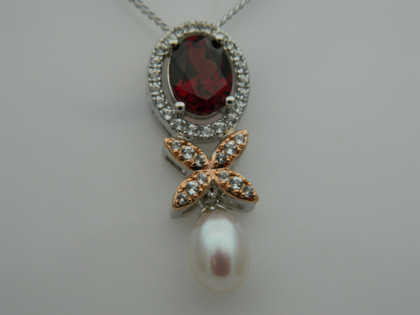 Clogau Sterling Silver & 9ct Rose Gold Jewel Superbloom Garnet & Pearl Pendant