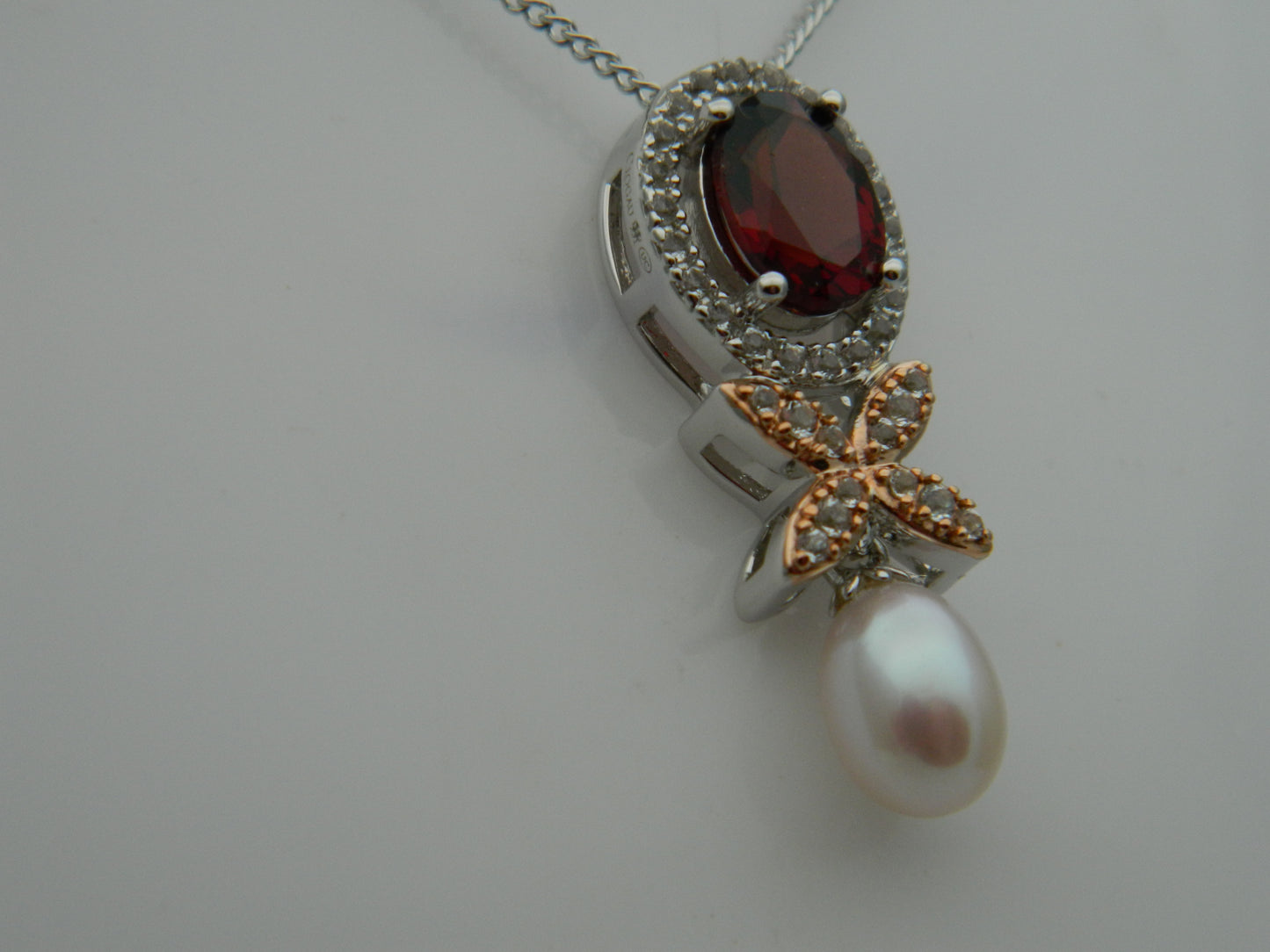 Clogau Sterling Silver & 9ct Rose Gold Jewel Superbloom Garnet & Pearl Pendant