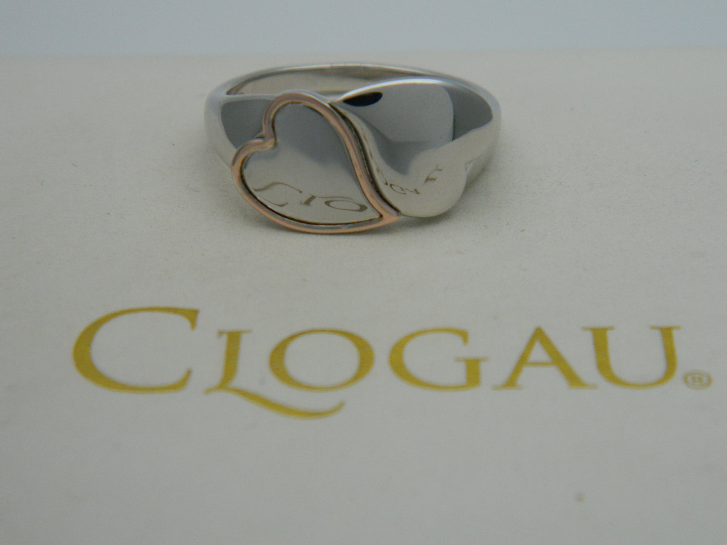 Clogau Sterling Silver & 9ct Rose Gold Cwtch Double Heart Ring size K, M, O or Q.