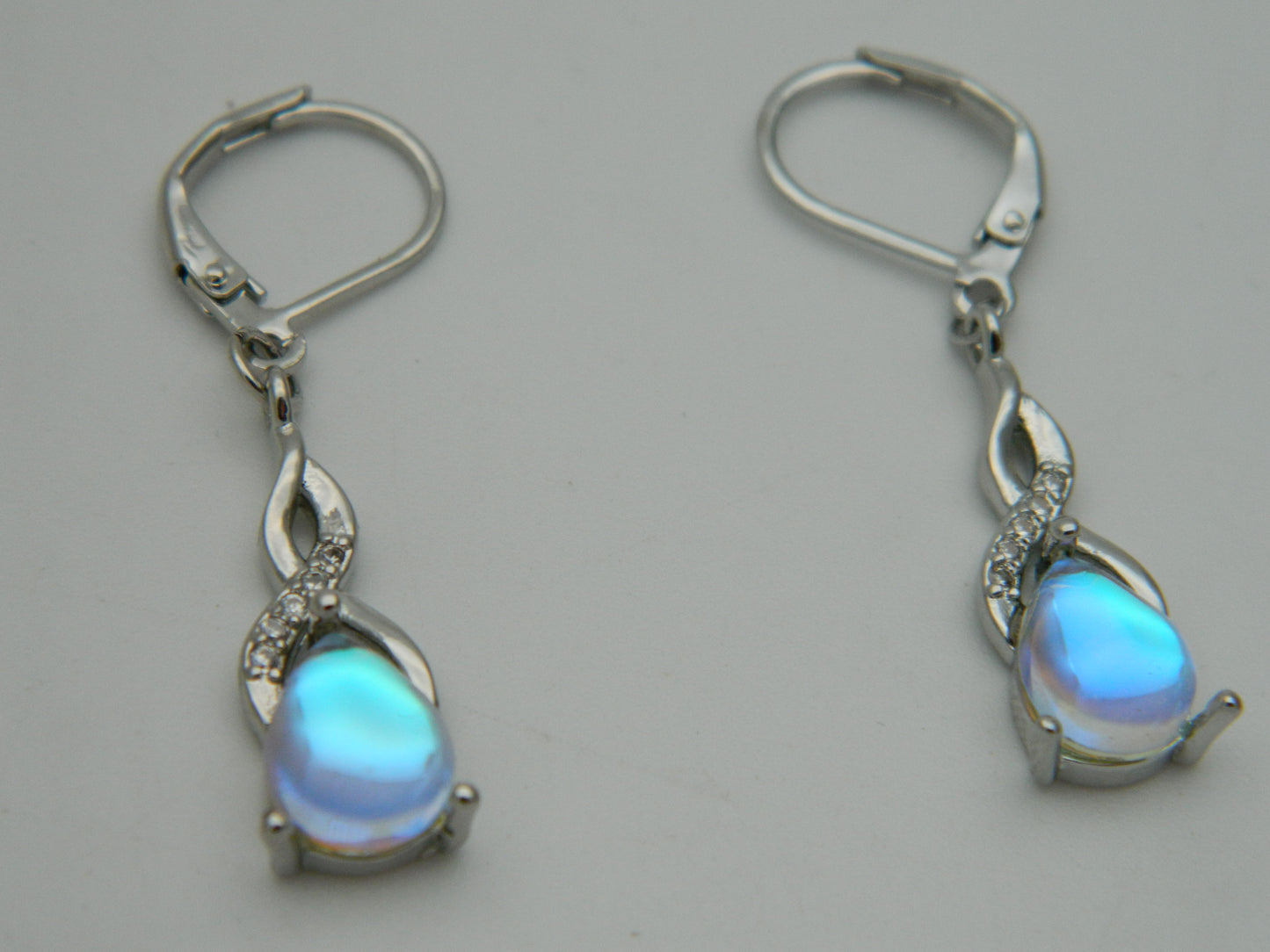 Sterling Silver Teardrop Moonstone & Cubic Zirconia Drop Earrings