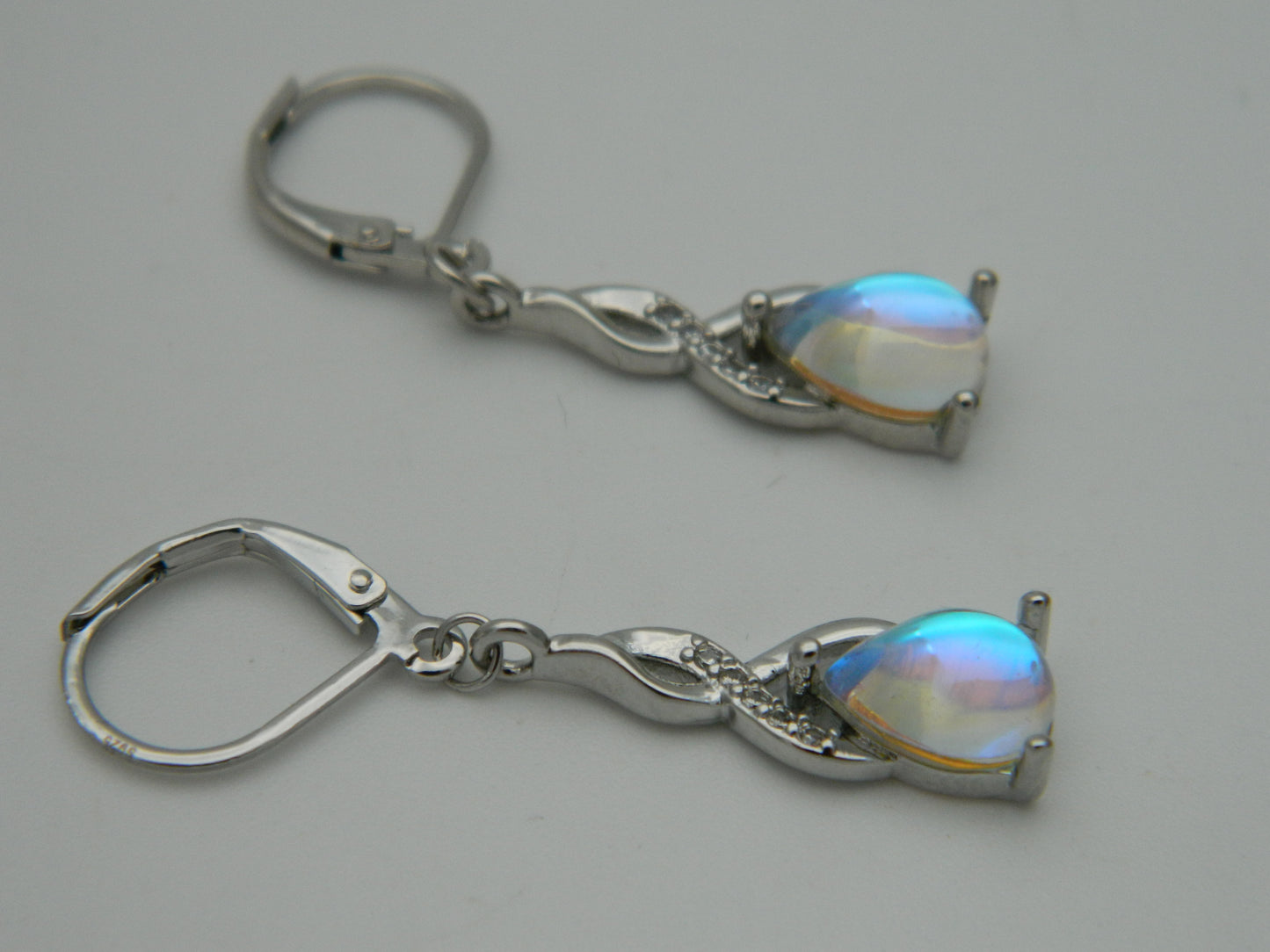 Sterling Silver Teardrop Moonstone & Cubic Zirconia Drop Earrings