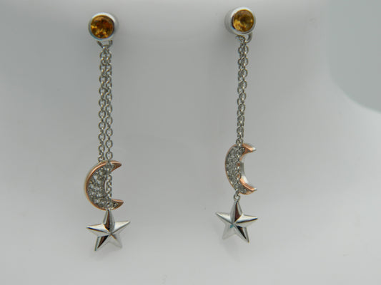 Clogau Sterling Silver & 9ct Rose Gold 'Out Of This World' Citrine Drop Earrings