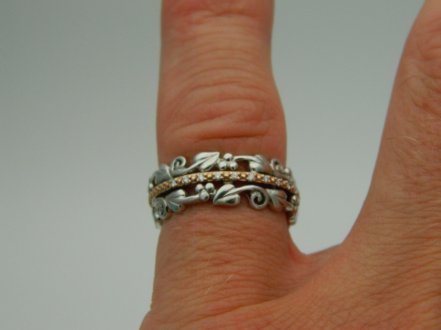 Clogau Sterling Silver & 9ct Rose Gold Am Byth Diamond Ring RRP £400.00 size N