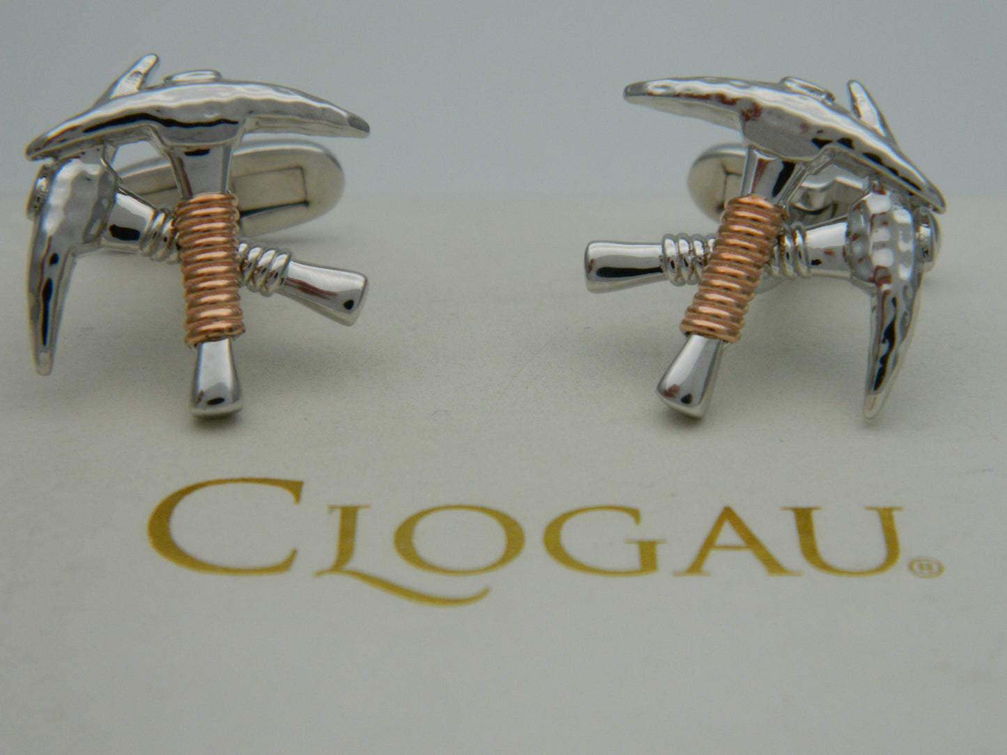Clogau Sterling Silver & 9ct Rose Gold Heritage Pick Axe Cufflinks RRP £250.00