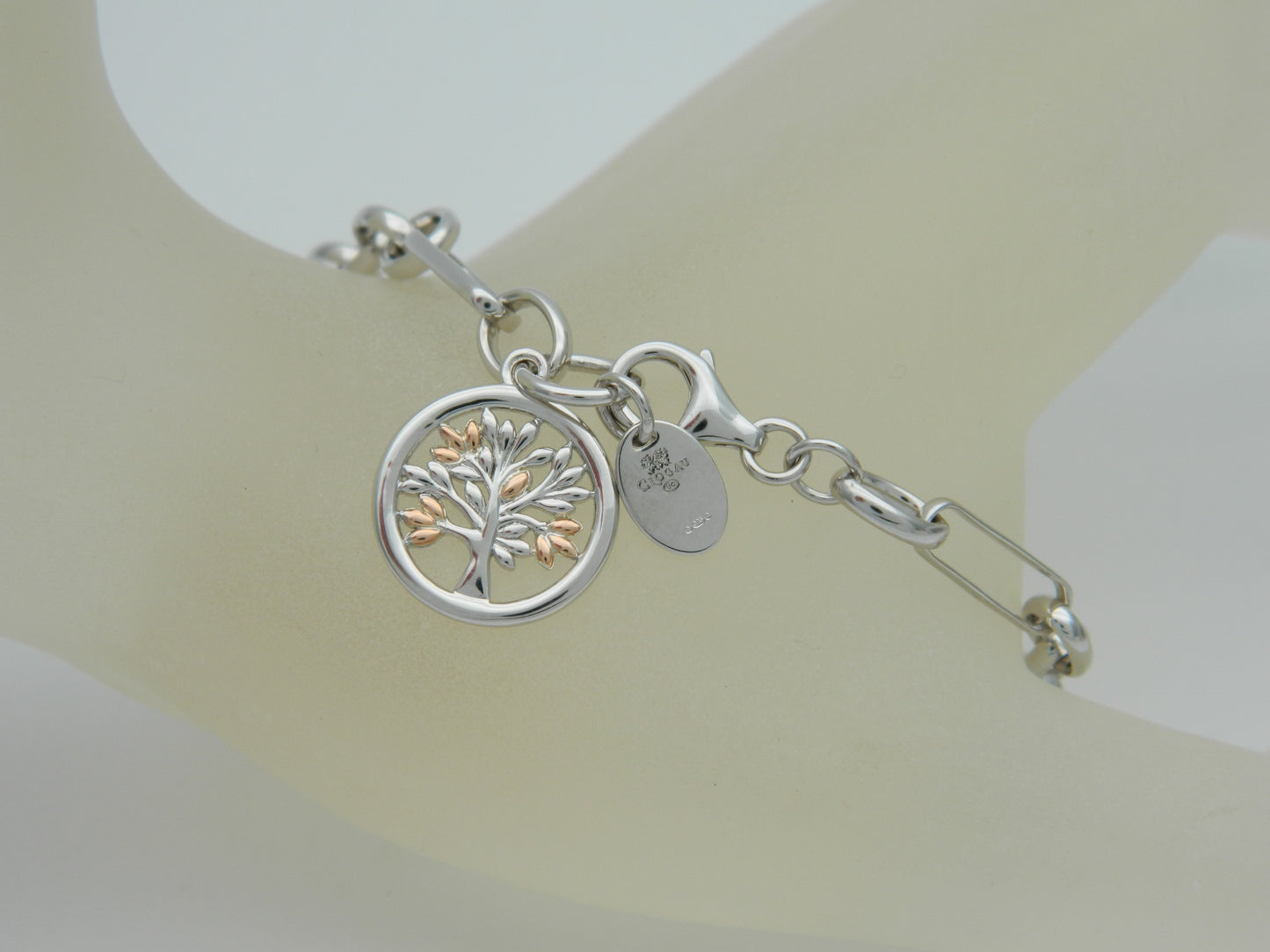 Clogau Sterling Silver & 9ct Rose Gold 18cm Tree of Life Figaro Bracelet RRP £229.00