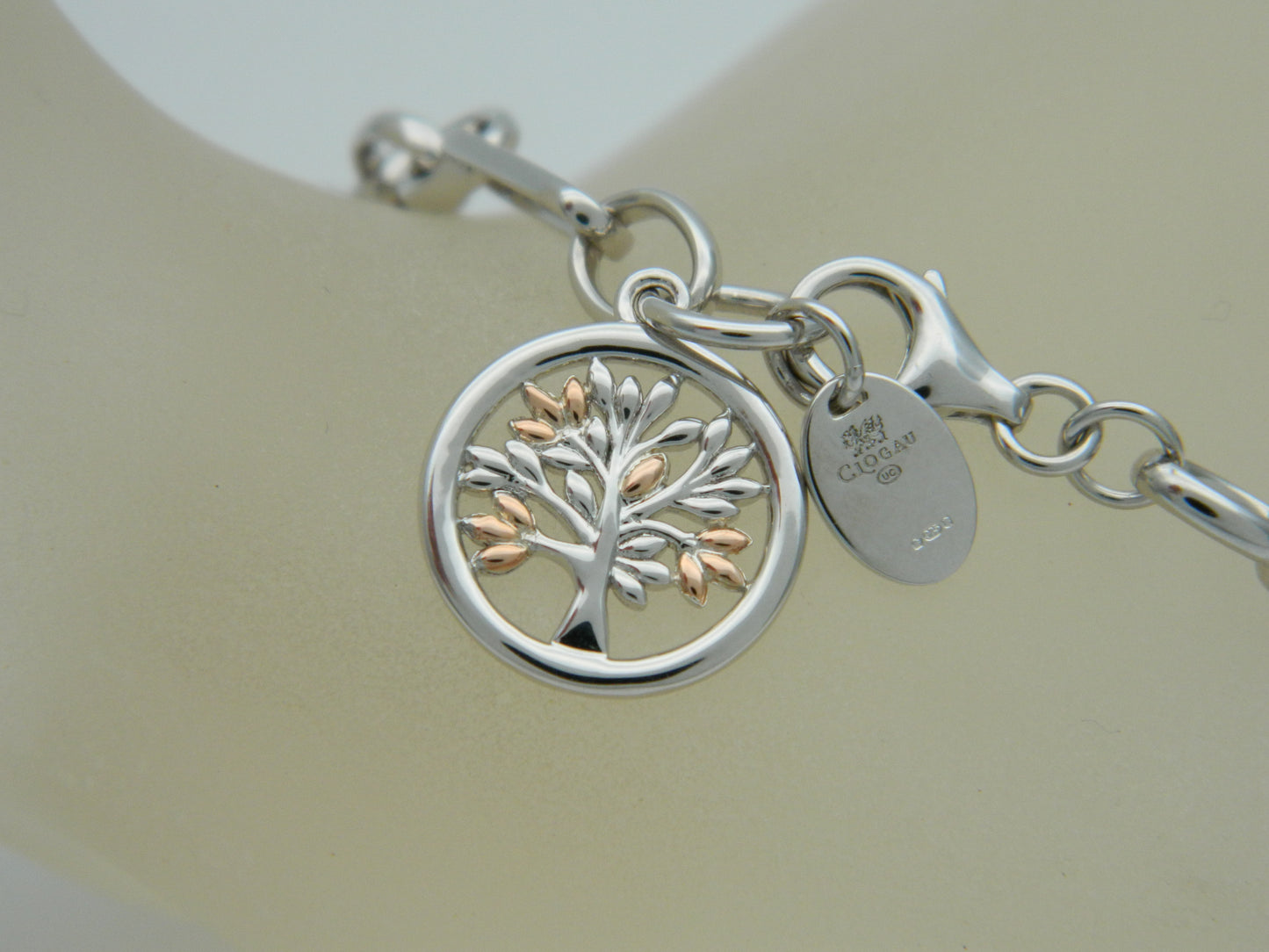 Clogau Sterling Silver & 9ct Rose Gold 18cm Tree of Life Figaro Bracelet RRP £229.00