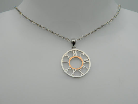 Clogau Sterling Silver & 9ct Rose Gold 1989 Roman Numerals Pendant