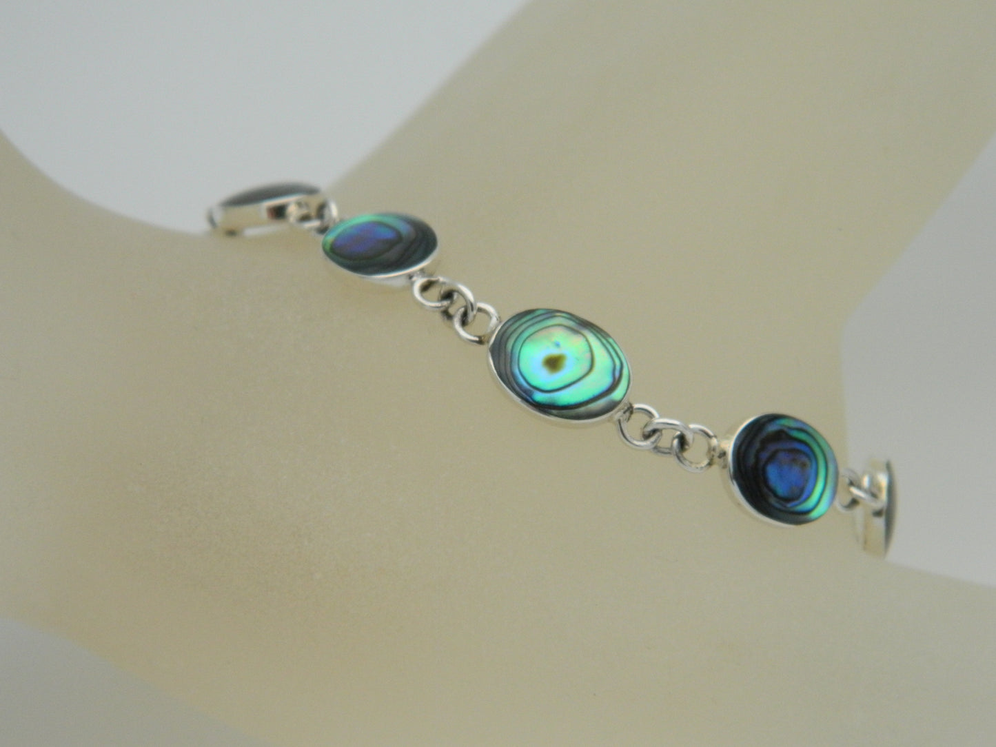 Sterling Silver Abolone Oval Cabochon Link Bracelet 19cm