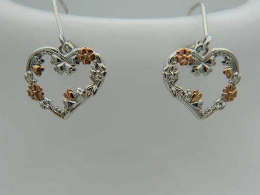 Clogau Sterling Silver & 9ct Rose Gold Primrose Heart Drop Earrings