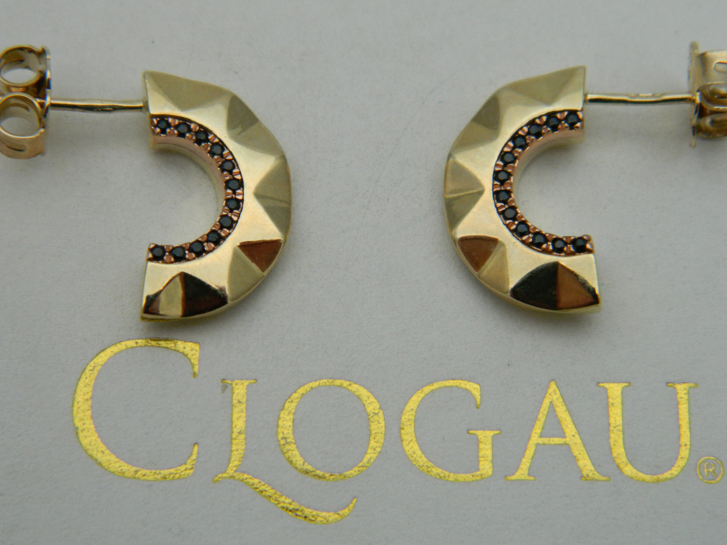 Clogau 9ct Yellow & Rose Gold Black Spinel Faceted Half Hoop Earrings