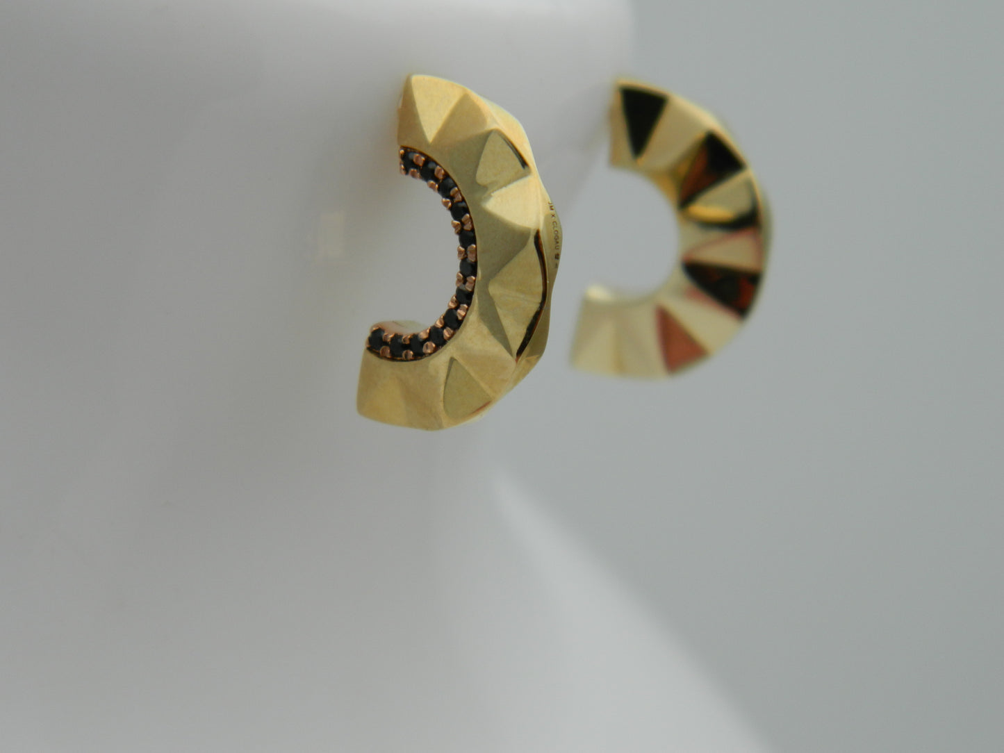 Clogau 9ct Yellow & Rose Gold Black Spinel Faceted Half Hoop Earrings