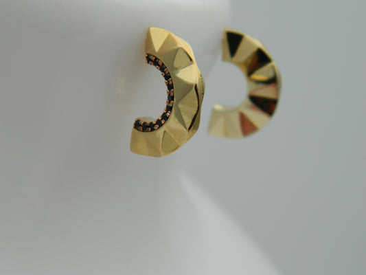 Clogau 9ct Yellow & Rose Gold Black Spinel Faceted Half Hoop Earrings