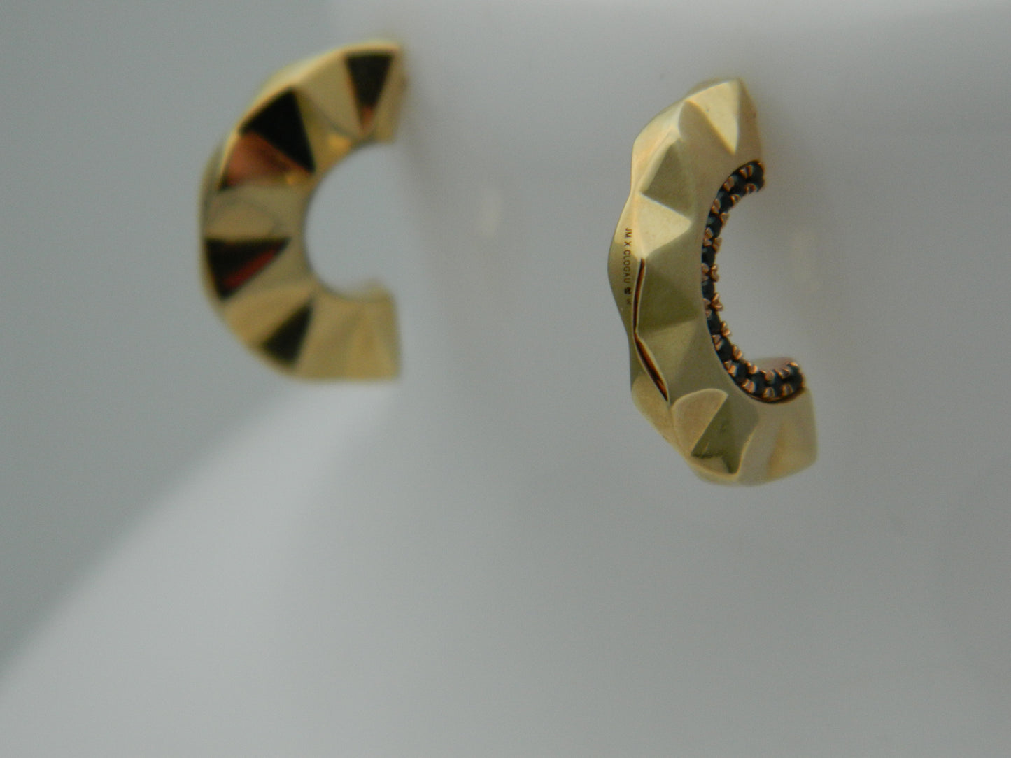 Clogau 9ct Yellow & Rose Gold Black Spinel Faceted Half Hoop Earrings