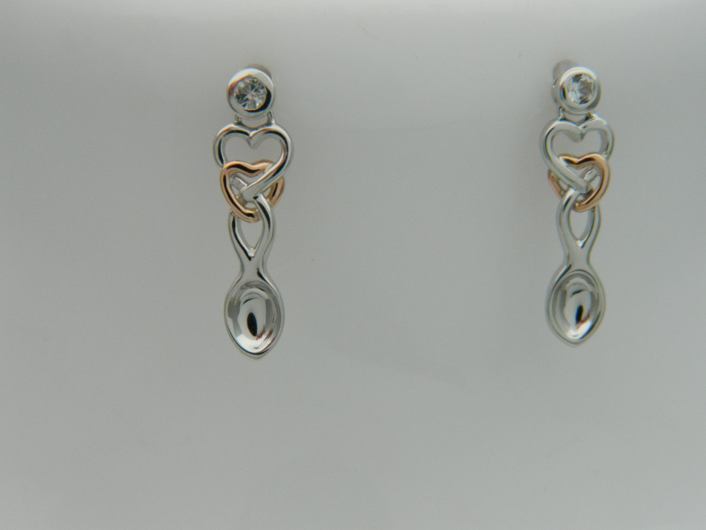 Clogau Sterling Silver & 9ct Rose Gold Lovespoons Topaz Drop Earrings