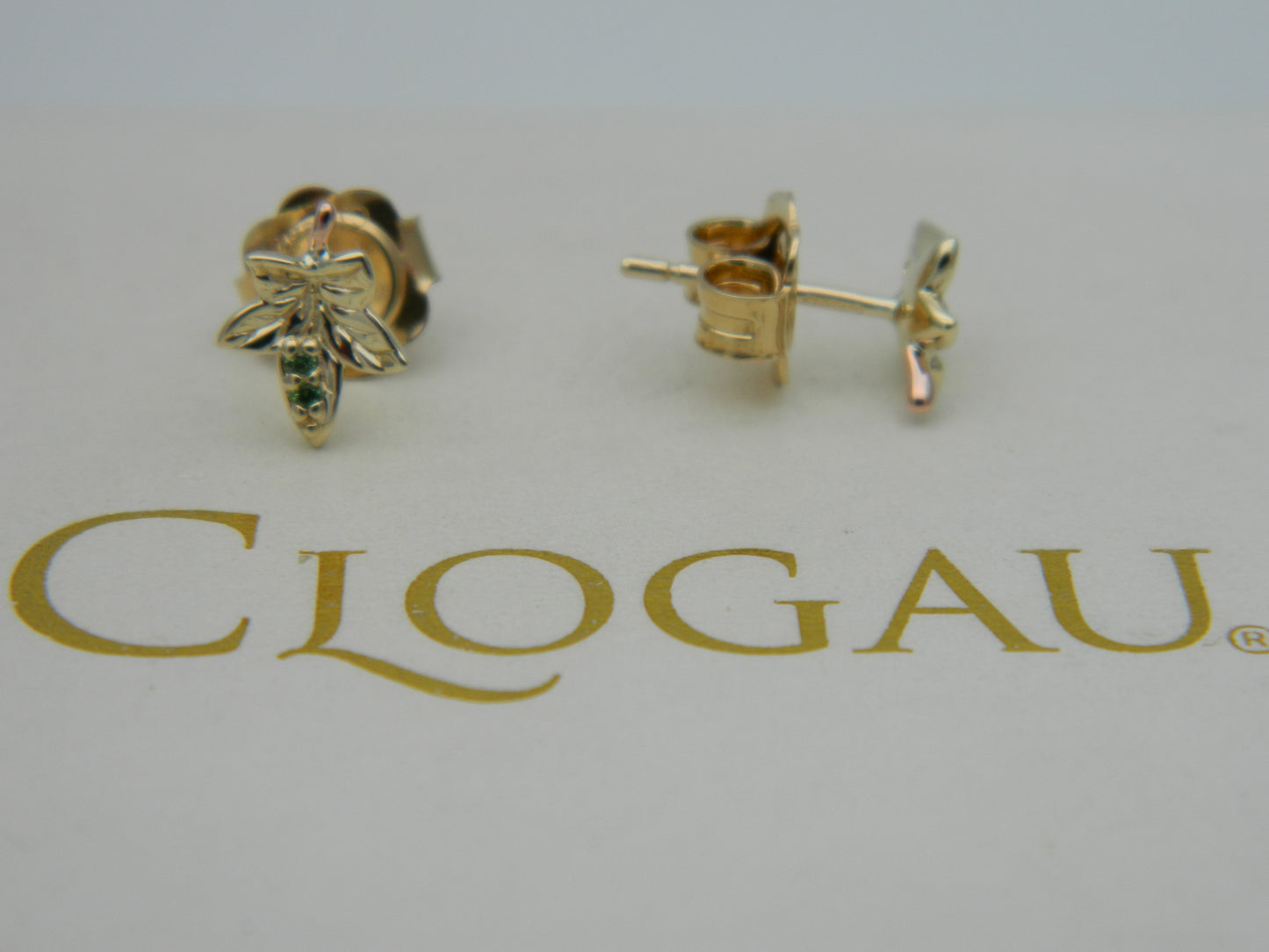 Clogau 9ct Yellow & Rose Gold Ivy Leaf Tsavorite Stud Earrings