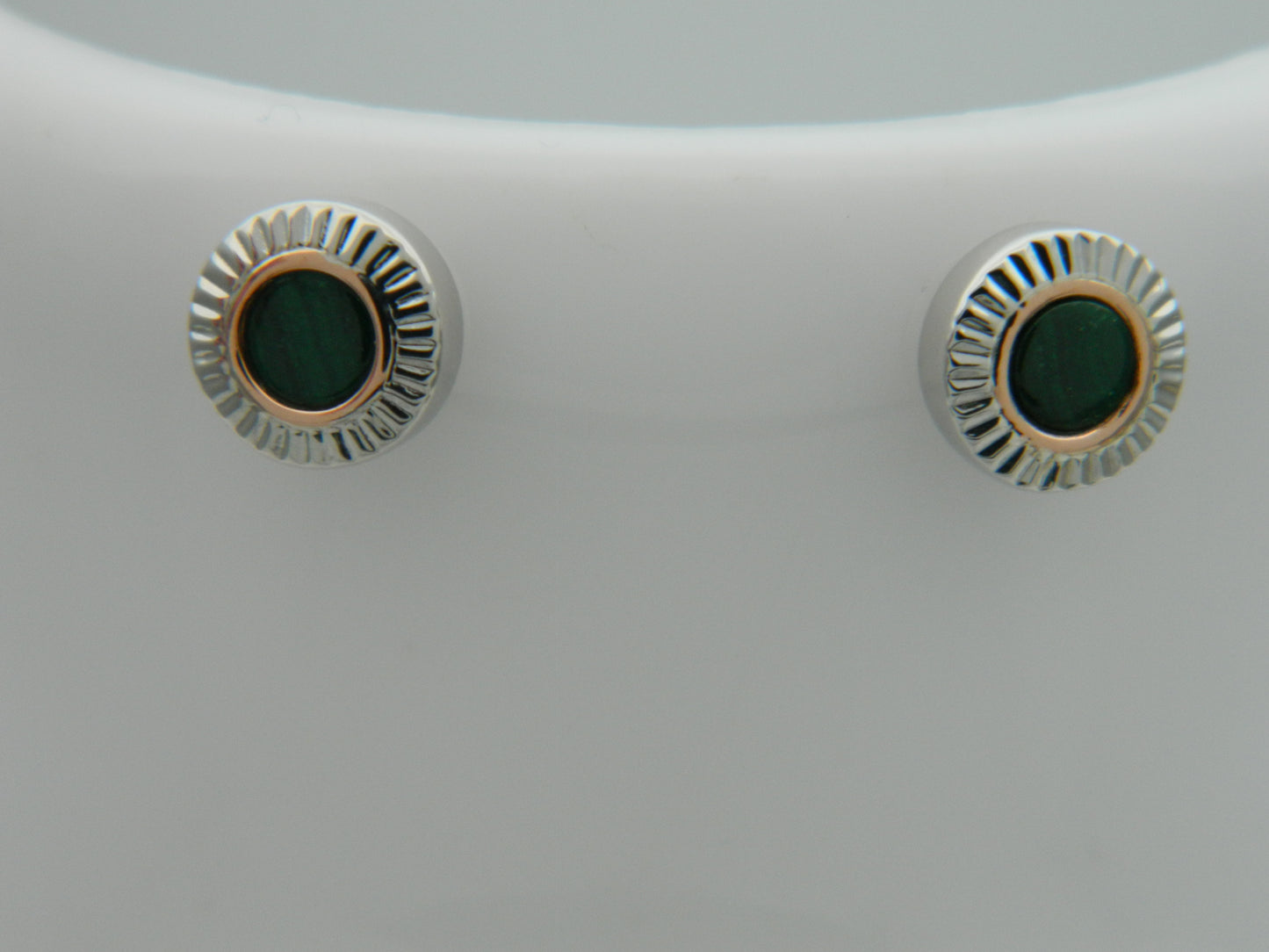Clogau Sterling Silver & 9ct Rose Gold Reflections of Padarn Malachite Stud Earrigns