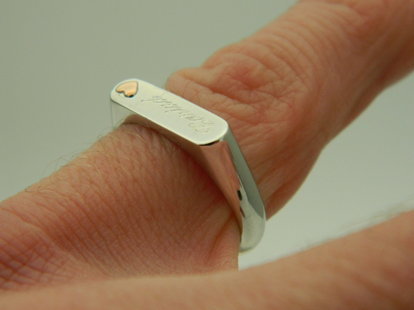 Clogau Sterling Silver & 9ct Rose Gold Cariad Engraved Bar Ring RRP £119.00 size N or P