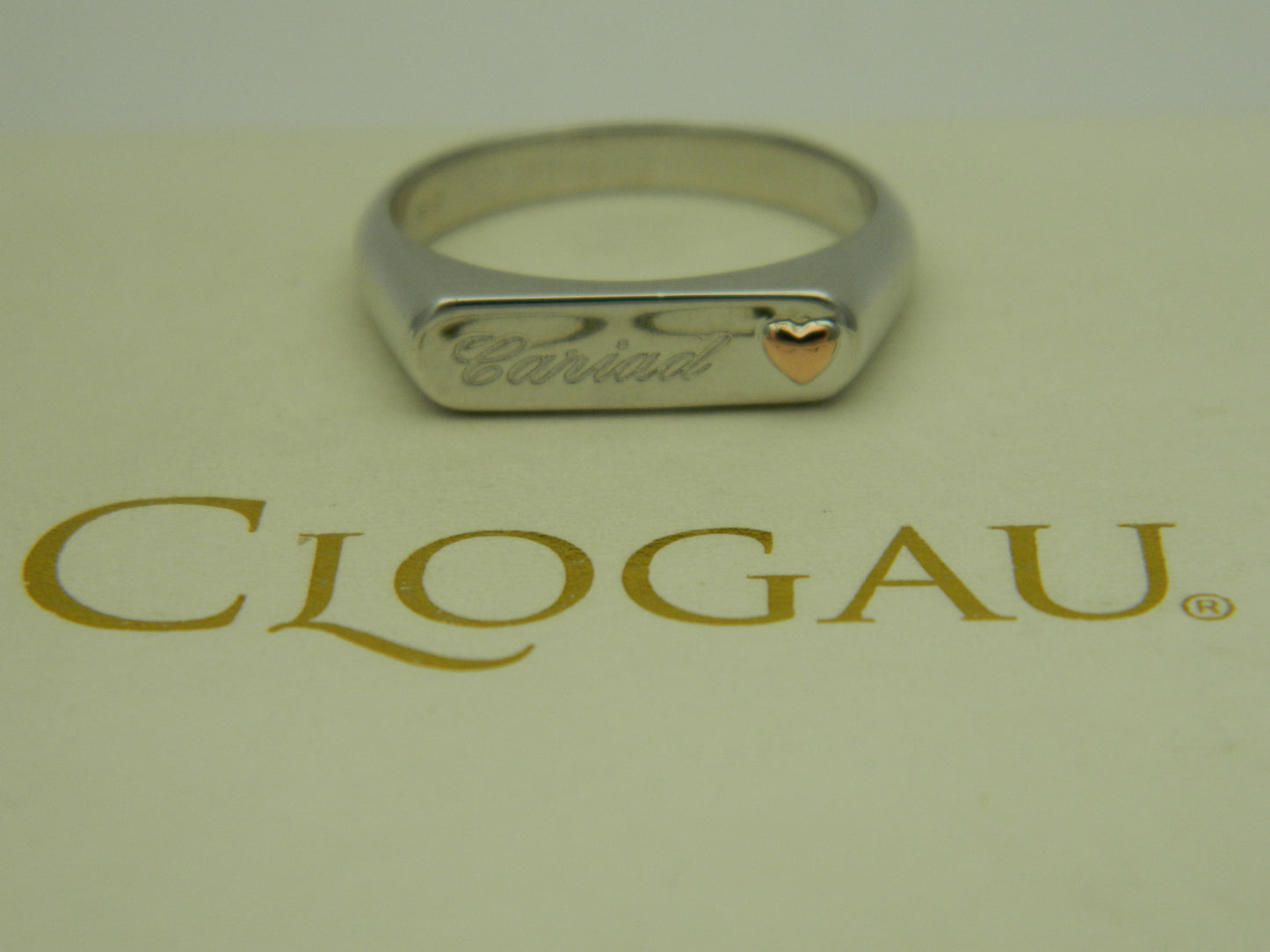 Clogau Sterling Silver & 9ct Rose Gold Cariad Engraved Bar Ring RRP £119.00 size N or P