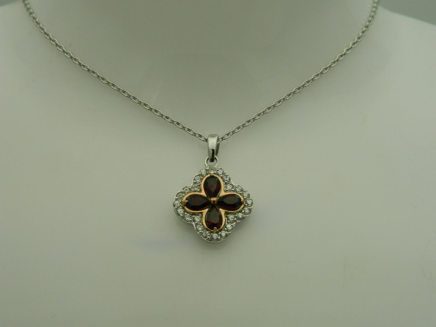 Clogau Sterling Silver & 9ct Rose Gold Tudor Court Red Garnet Pendant RRP £249.00