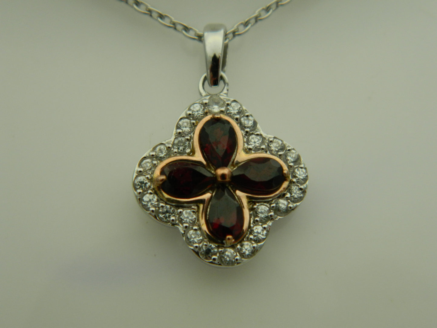 Clogau Sterling Silver & 9ct Rose Gold Tudor Court Red Garnet Pendant RRP £249.00