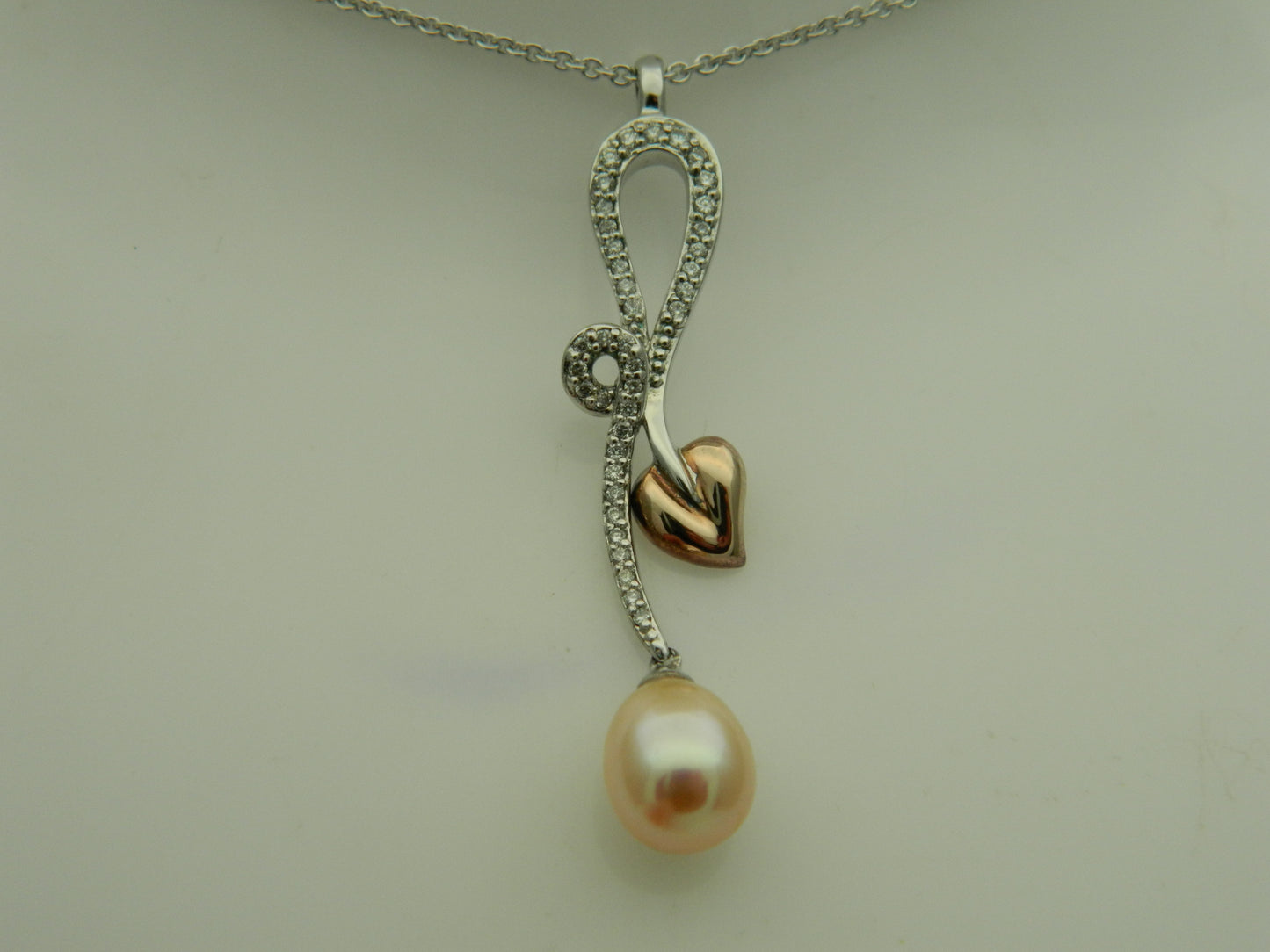 Clogau 18ct White & Rose Gold Tree of Life Peach Pearl & Diamond Pavé Pendant & Chain
