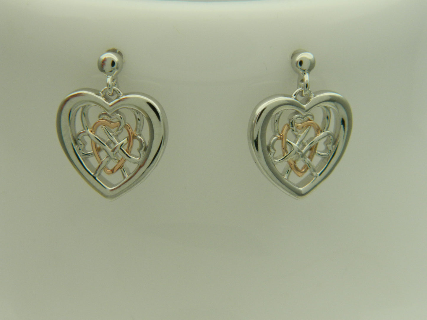 Clogau Sterling Silver & 9ct Rose Gold Welsh Royalty Heart Stud Drop Earrings