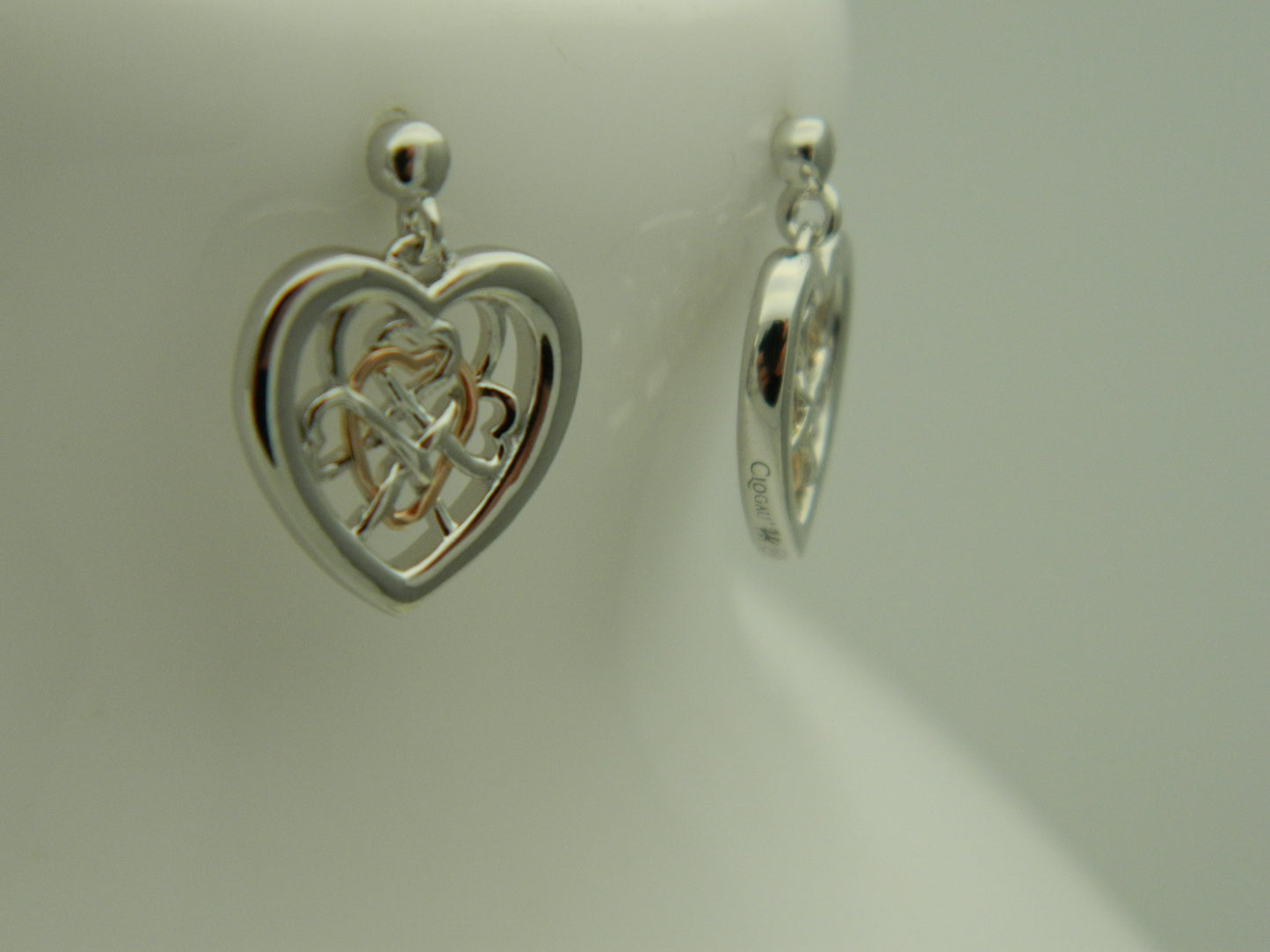 Clogau Sterling Silver & 9ct Rose Gold Welsh Royalty Heart Stud Drop Earrings