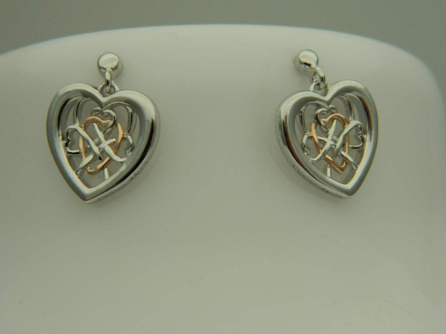 Clogau Sterling Silver & 9ct Rose Gold Welsh Royalty Heart Stud Drop Earrings