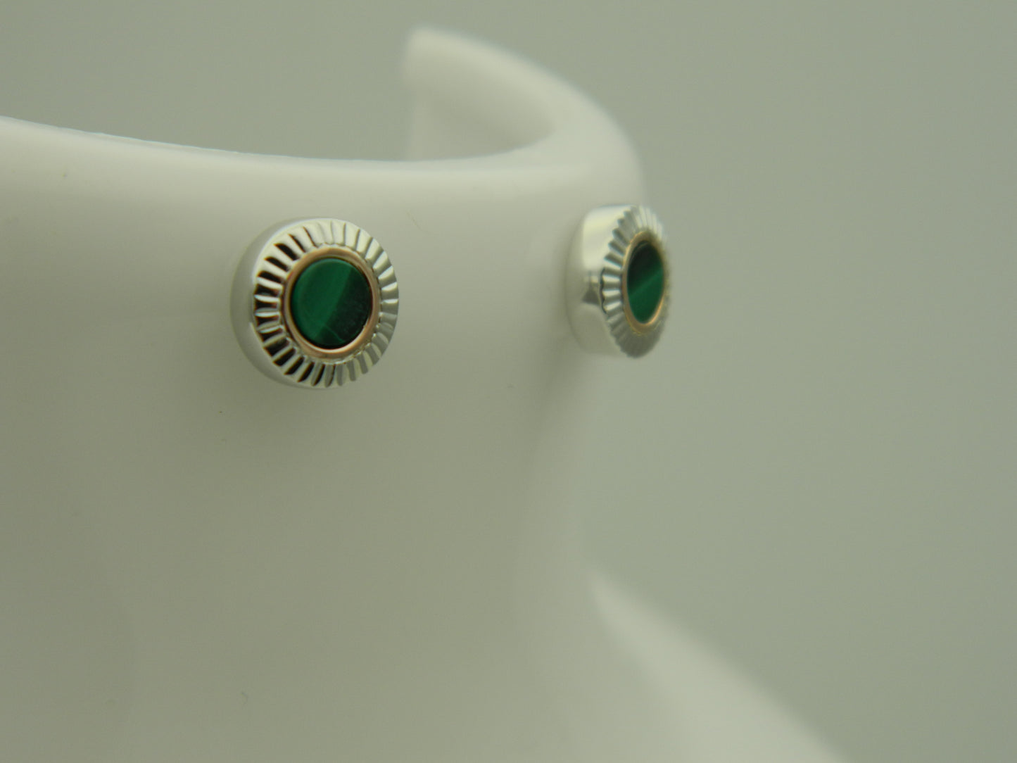 Clogau Sterling Silver & 9ct Rose Gold Reflections of Padarn Green Malachite Stud Earrings