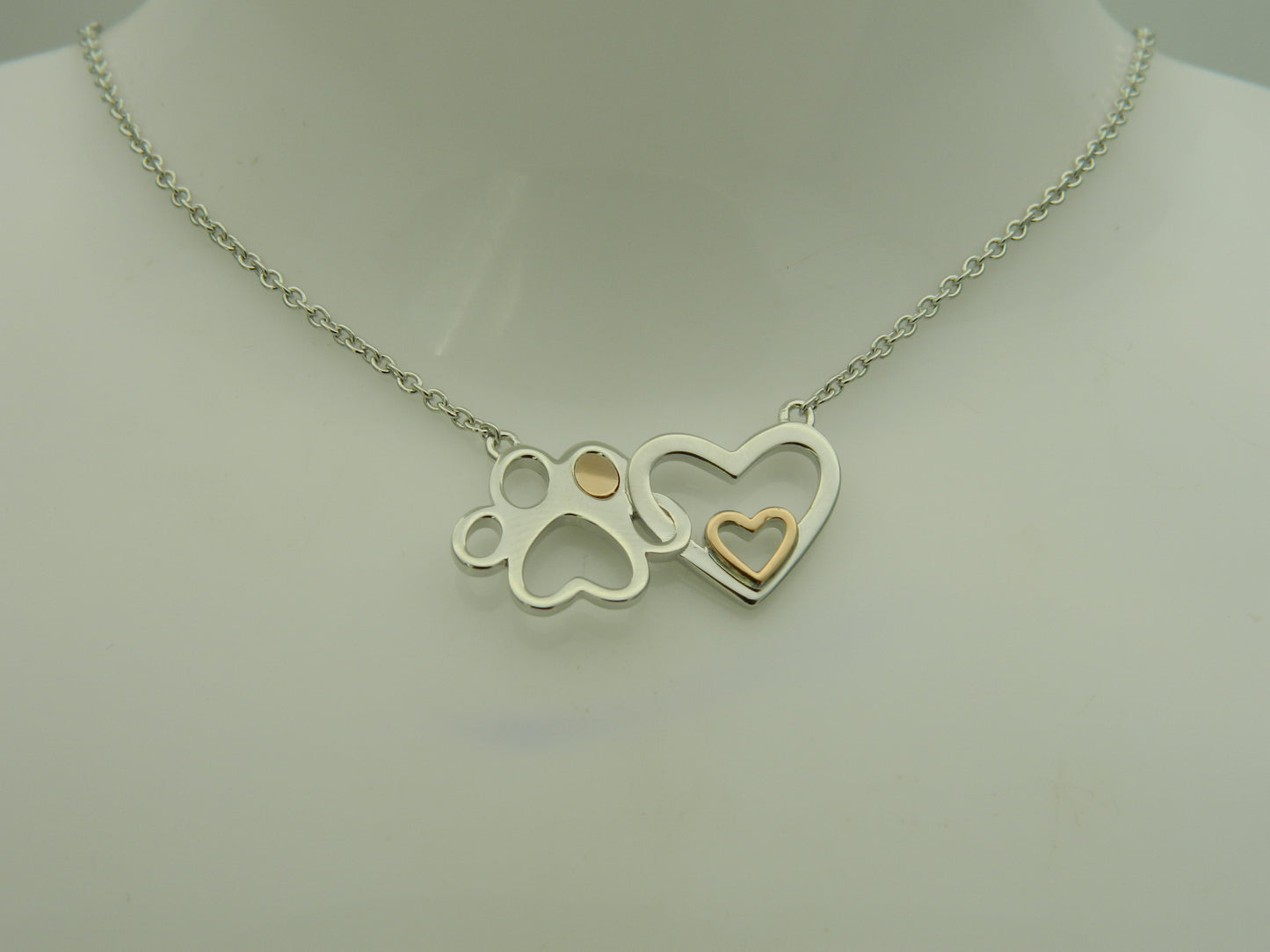 Clogau Sterling Silver & 9ct Rose Gold Pawprints on my Heart Necklace