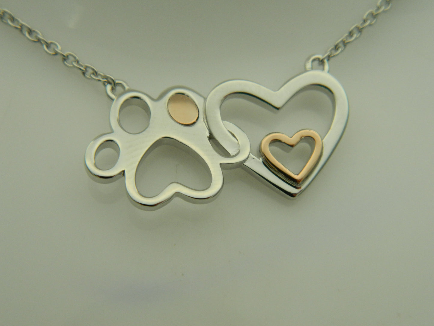Clogau Sterling Silver & 9ct Rose Gold Pawprints on my Heart Necklace