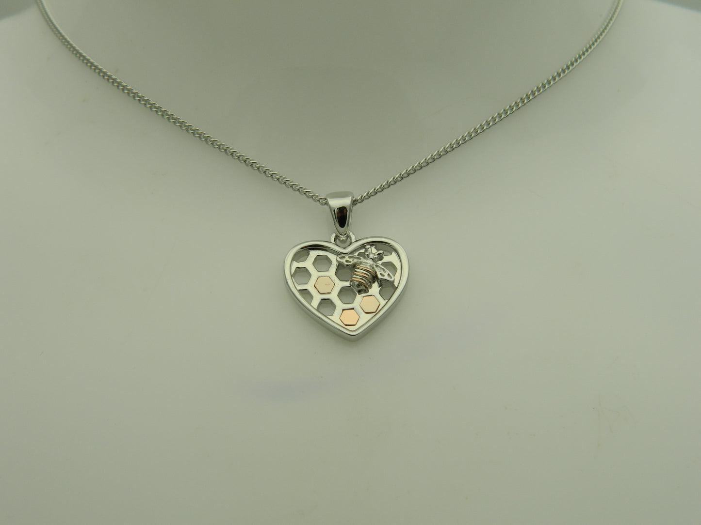 Clogau Sterling Silver & 9ct Rose Gold Honey Bee Honeycomb Heart Pendant
